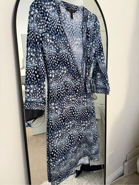 BCBGMaxAzria Navy and White Abstract Print Wrap Dress